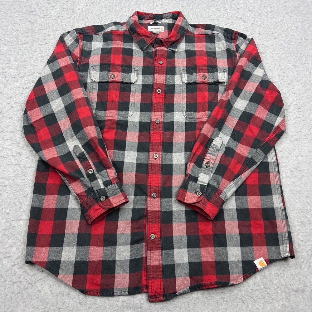 Carhartt Flannel Shirt Men's XL Red Plaid Hubbard Button‎ Up Work Shacket 101294
